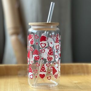 16 oz Valentines Iced Coffee Glass